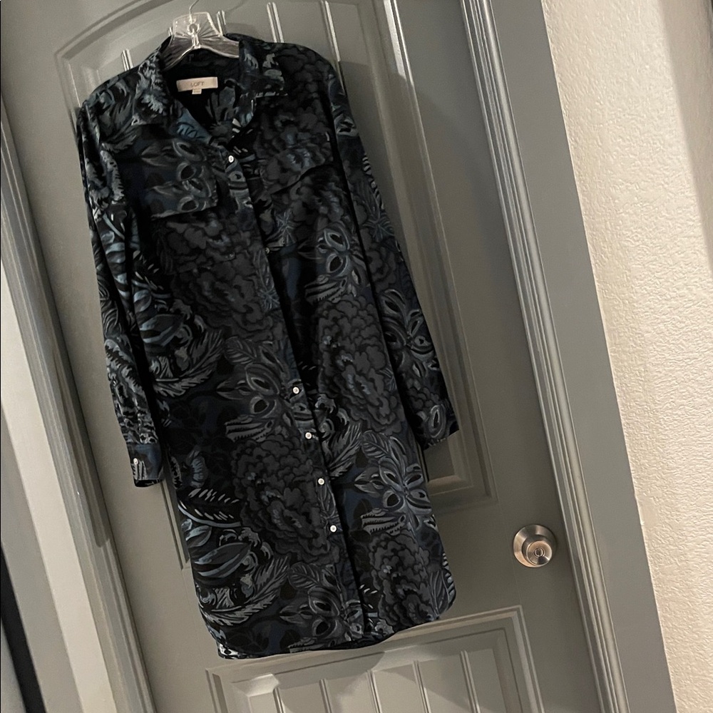 LOFT Blue and Black Patterned Dress